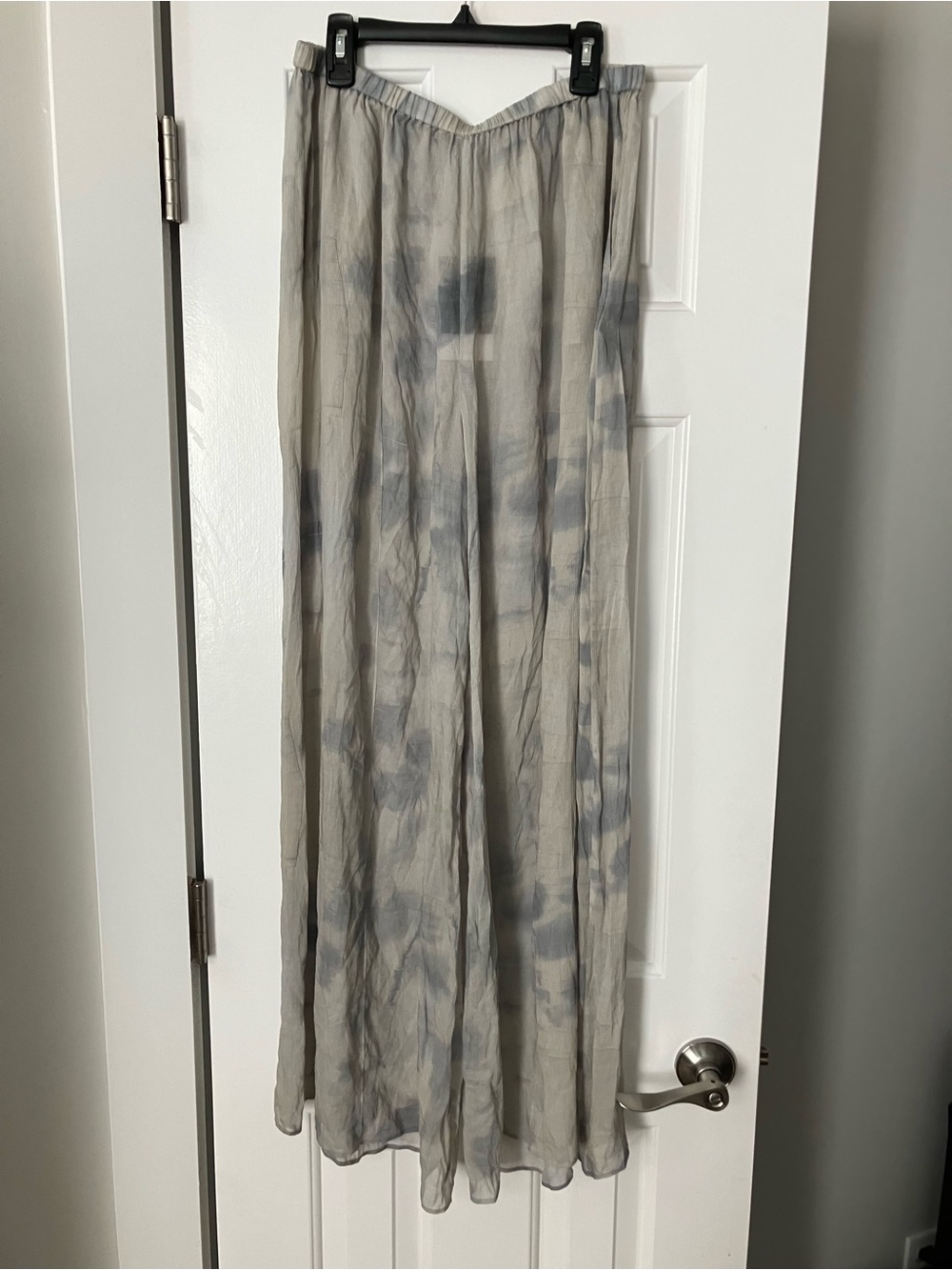 Zara Sheer Wide-Leg Palazzo Pants - Light Gray with Slate Accents Lounge/Beach